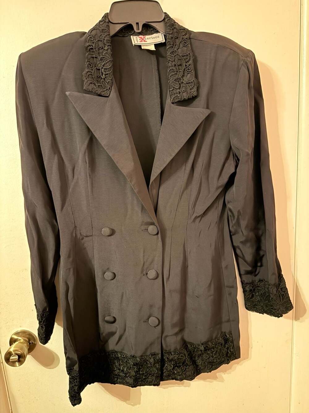 Body Exteriors Vintage Black Double Breasted Blazer with Lace Trim Size 11/12
